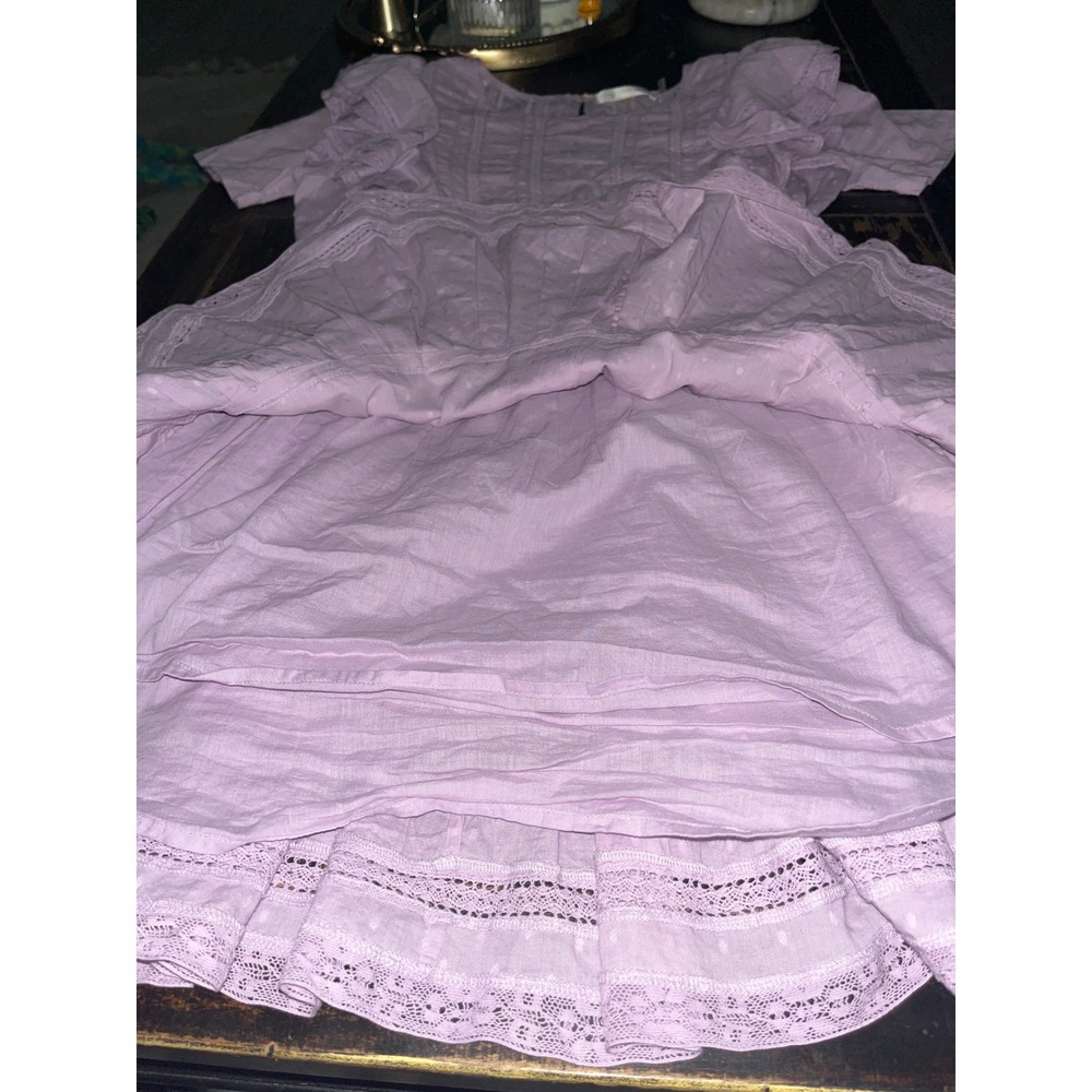 LoveShackFancy Lavender Cotton Dobby Lace Ruffle Mini Dress Size S - Picture 7 of 7